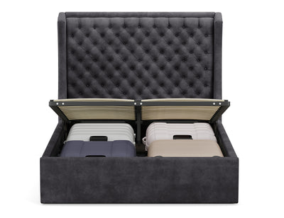 Royal Gas Lift Storage Bed Frame (Palladium Graphite Velvet)