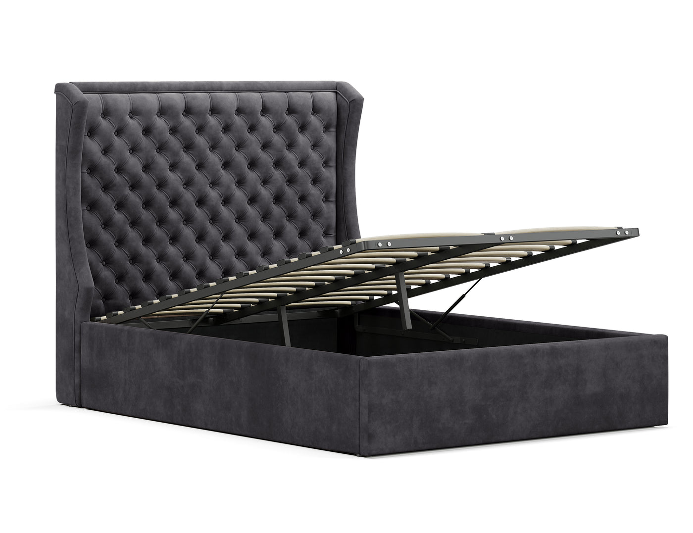 Royal Gas Lift Storage Bed Frame (Palladium Graphite Velvet)