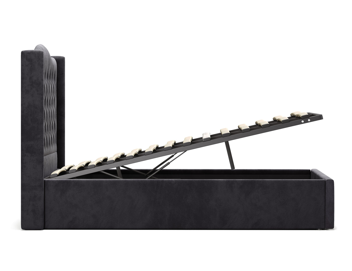 Velora Gas Lift Storage Bed Frame (Palladium Graphite Velvet)