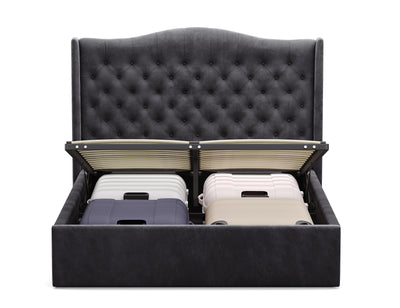 Velora Gas Lift Storage Bed Frame (Palladium Graphite Velvet)