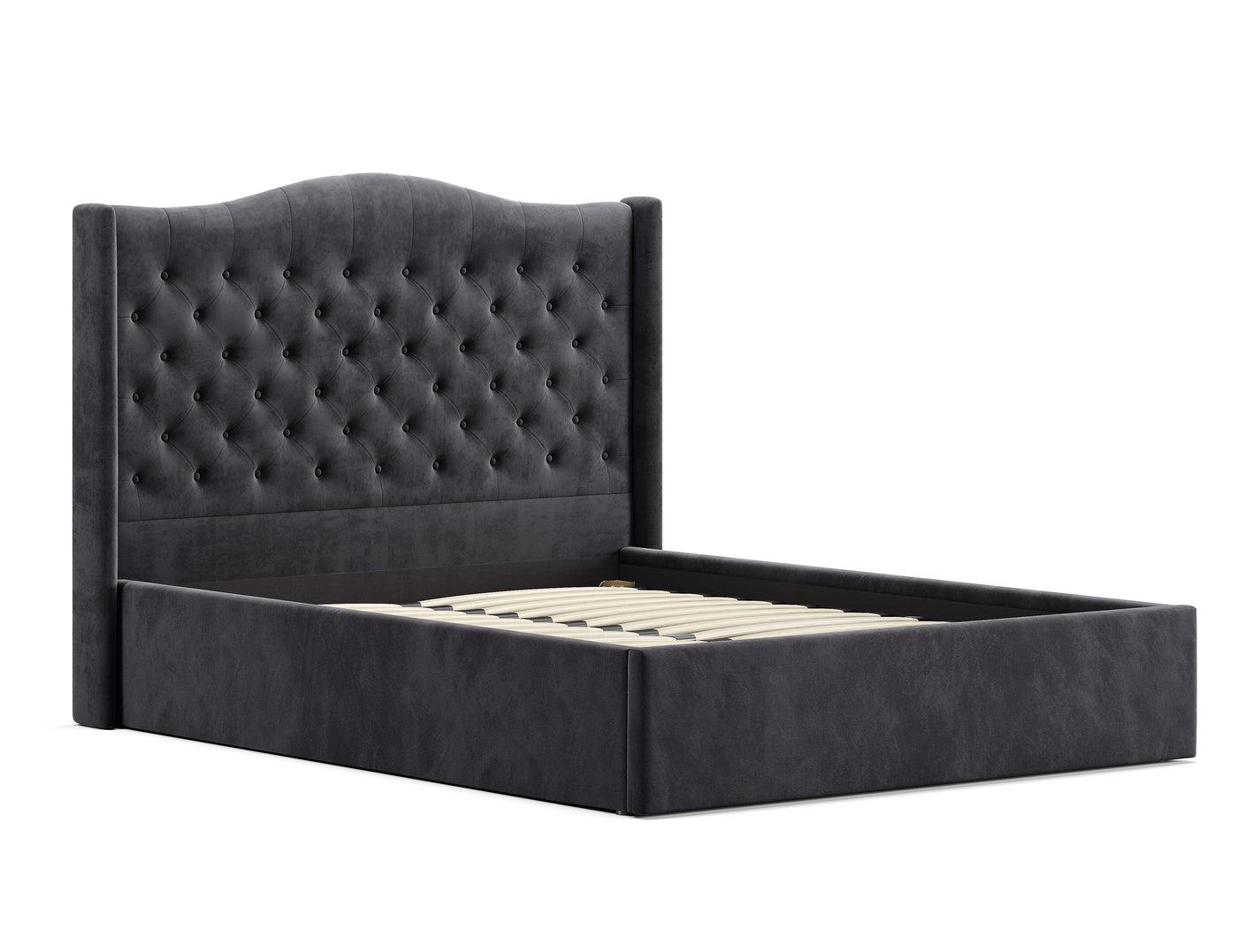 Velora Gas Lift Storage Bed Frame (Palladium Graphite Velvet)