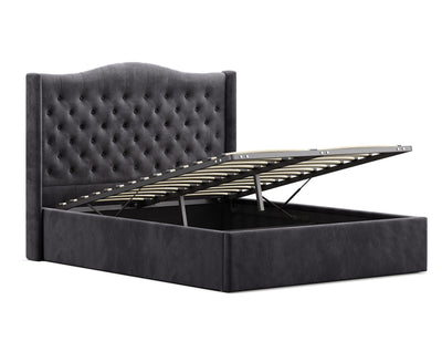 Velora Gas Lift Storage Bed Frame (Palladium Graphite Velvet)