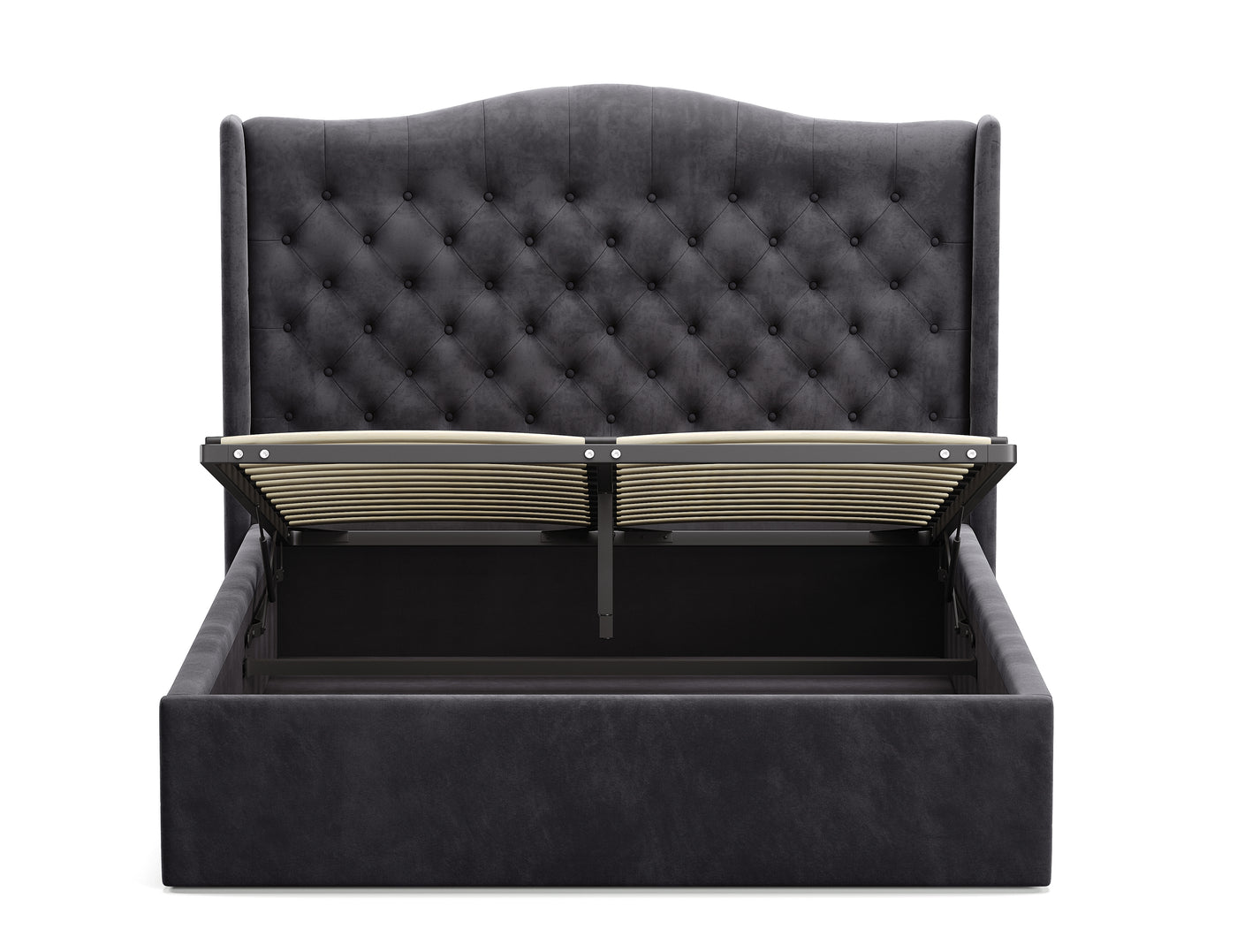 Velora Gas Lift Storage Bed Frame (Palladium Graphite Velvet)