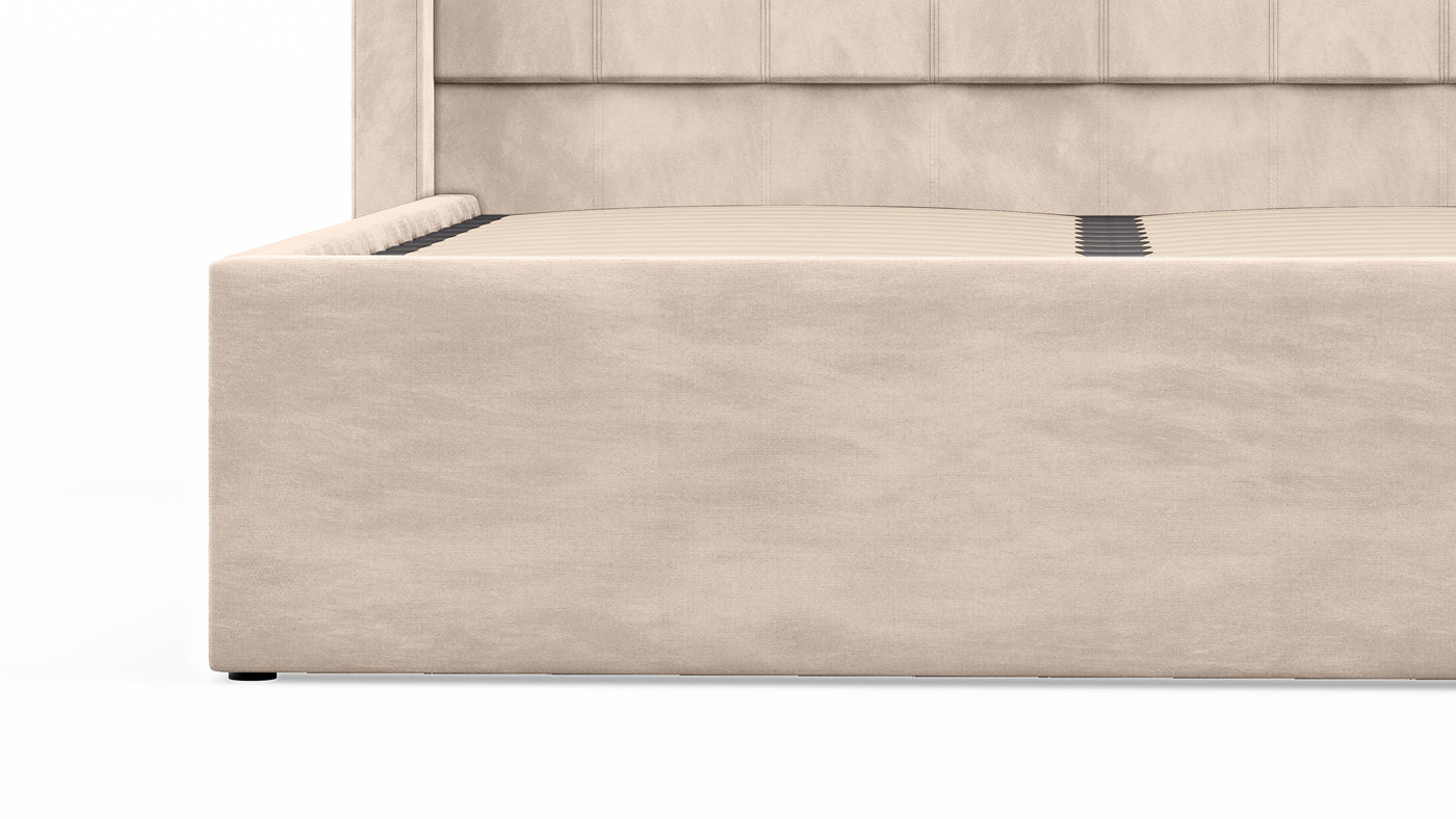 Bentleigh Gas Lift Storage Bed Frame (Sand Palladium Velvet)