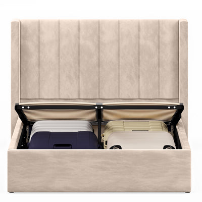 Bentleigh Gas Lift Storage Bed Frame (Sand Palladium Velvet)
