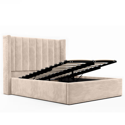Bentleigh Gas Lift Storage Bed Frame (Sand Palladium Velvet)