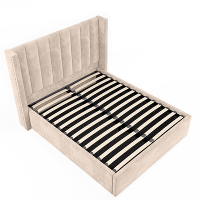 Bentleigh Gas Lift Storage Bed Frame (Sand Palladium Velvet)