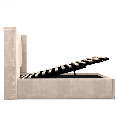 Bentleigh Gas Lift Storage Bed Frame (Sand Palladium Velvet)