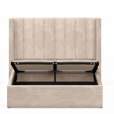 Bentleigh Gas Lift Storage Bed Frame (Sand Palladium Velvet)