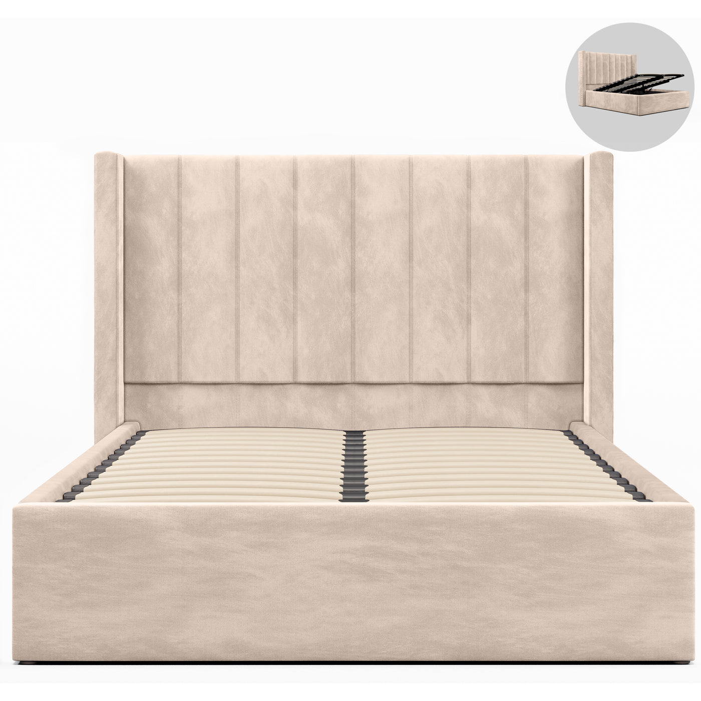 Bentleigh Gas Lift Storage Bed Frame (Sand Palladium Velvet)