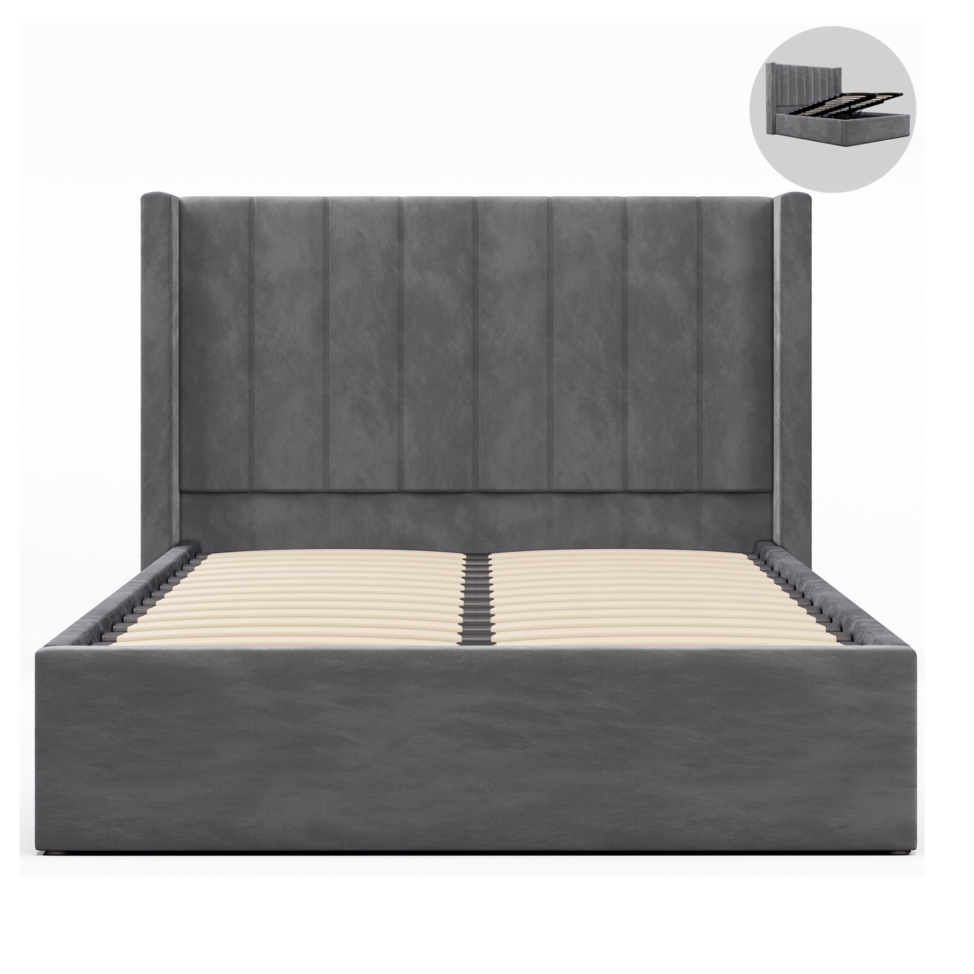 Bentleigh Gas Lift Storage Bed Frame (Grey Palladium Velvet) PRE ORDER ETA 28TH JANUARY