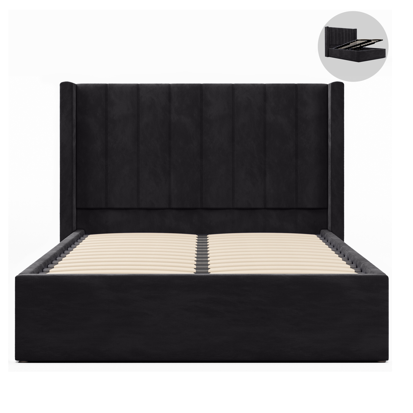 Bentleigh Gas Lift Storage Bed Frame (Graphite Palladium Velvet)