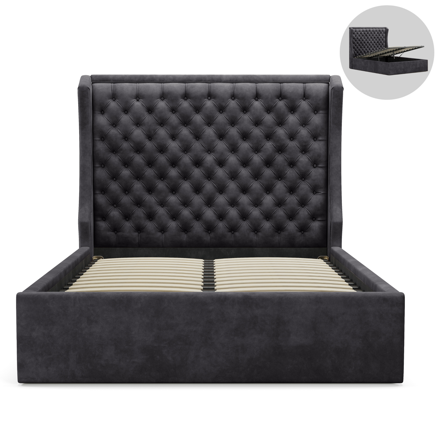 Royal Gas Lift Storage Bed Frame (Palladium Graphite Velvet)