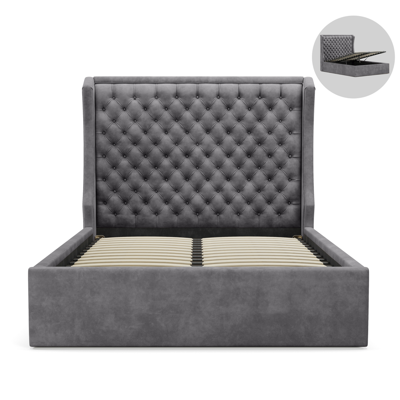 Royal Gas Lift Storage Bed Frame (Palladium Grey Velvet)