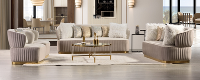 Prestige 7 Seater Sofa Set Velvet (Beige Two Tone) 3+2+1+1