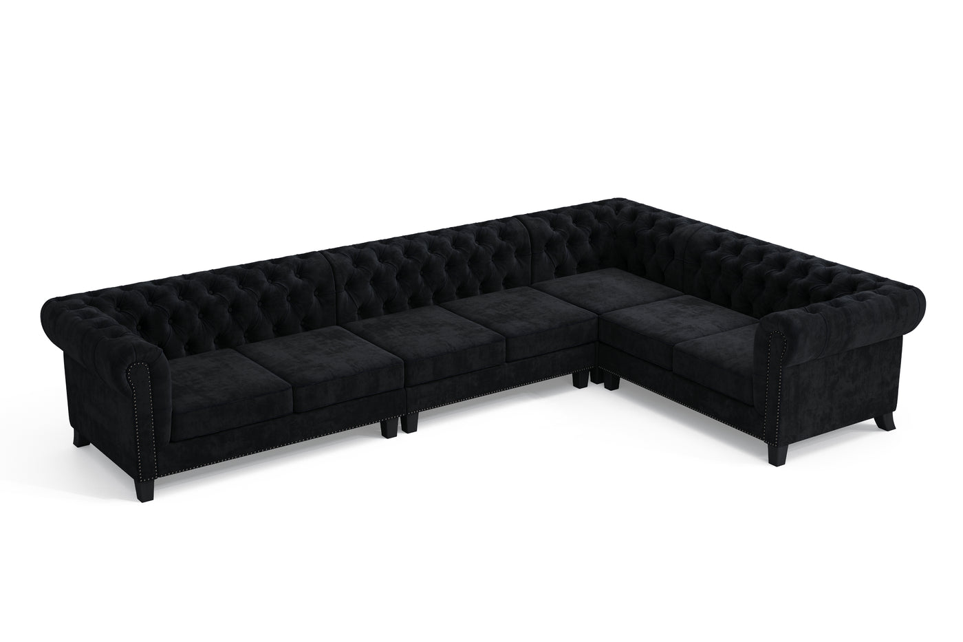 Paris 7 Seater Chesterfield Corner Sofa (Black Velvet) (7807587909886)