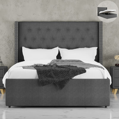 Premium Gas Lift Storage Bed Frame (Charcoal Linen Fabric) (7550498210046)