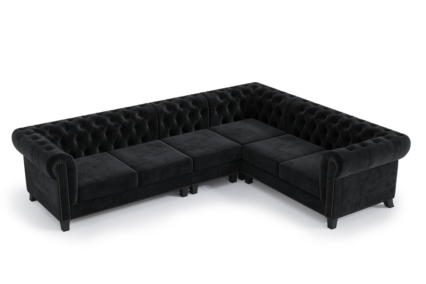 Paris 6 Seater Chesterfield Corner Sofa (Black Velvet) (7432288403710)