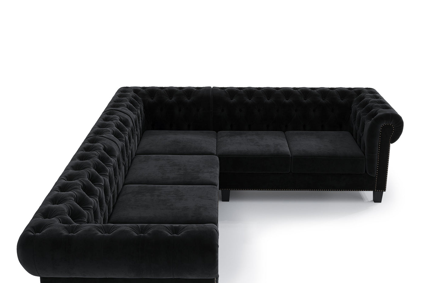 Paris 6 Seater Chesterfield Corner Sofa (Black Velvet) (7432288403710)