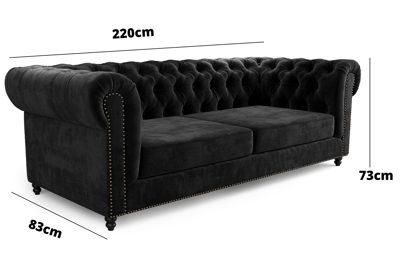 Paris Chesterfield Sofa Set 3+2+1 (Black Velvet) (7536704553214)