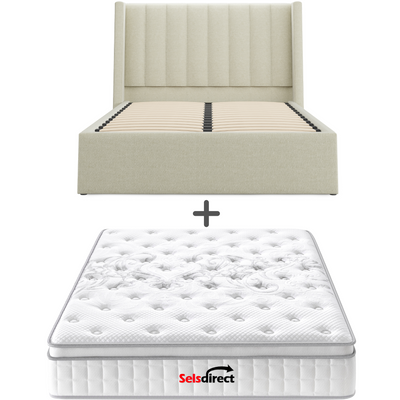 Bentleigh Gas Lift Storage Bed Frame (Stone Beige Linen Fabric) and Royal Memory Foam Plush Mattress Combo Deal (7841958854910)