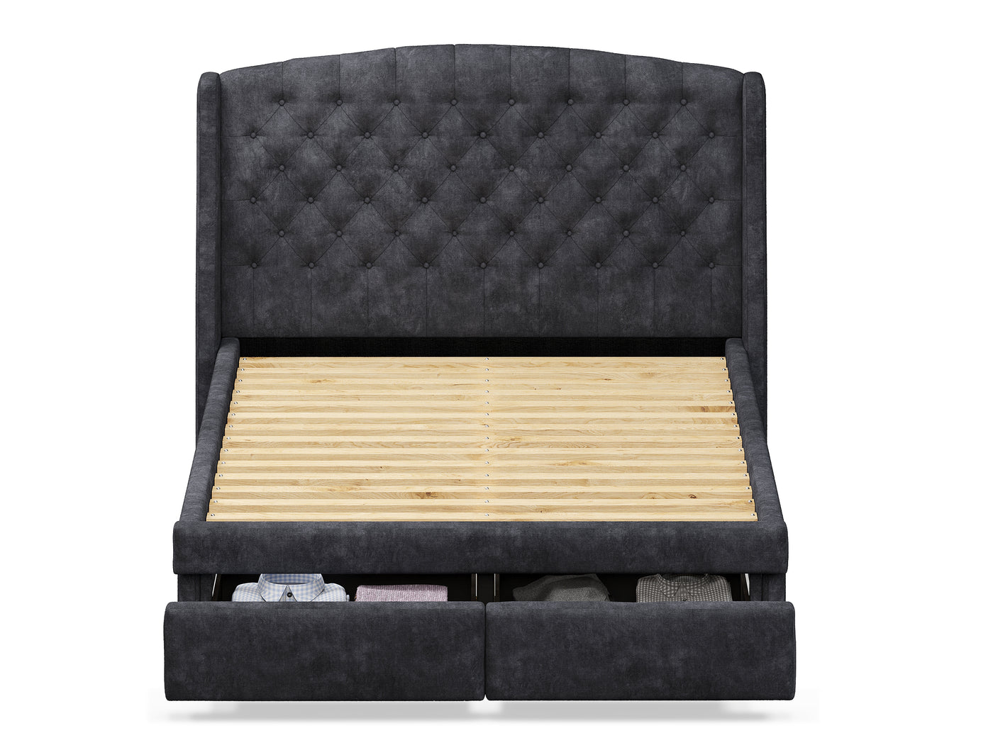 Warner Queen Size 2 Drawer Storage Bed Frame (Licorice Polyester)