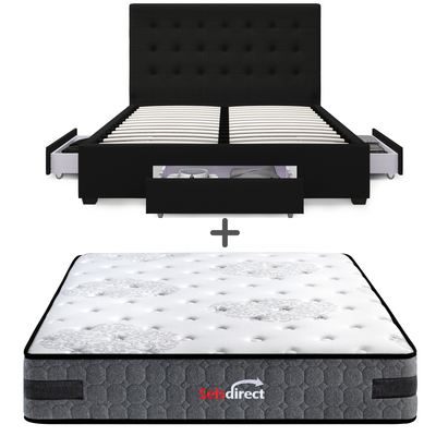 Kingston 3 Drawer Storage Bed Frame (Black Fabric) and Windsor Latex Pocket Spring Mattress Combo Deal (7811915120894)