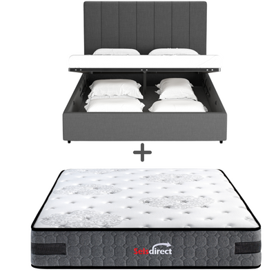 Madrid Gas Lift Storage Bed Frame (Charcoal Linen Fabric) and Windsor Latex Pocket Spring Mattress Combo Deal (7758248378622)