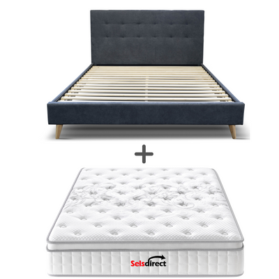 Ricky Queen Size Bed Frame (Charcoal Polyester) and Royal Memory Foam Plush Mattress Combo Deal (7761264443646)
