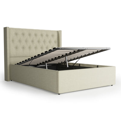 Premium Gas Lift Storage Bed Frame (Stone Beige Linen Fabric) (7432288239870)