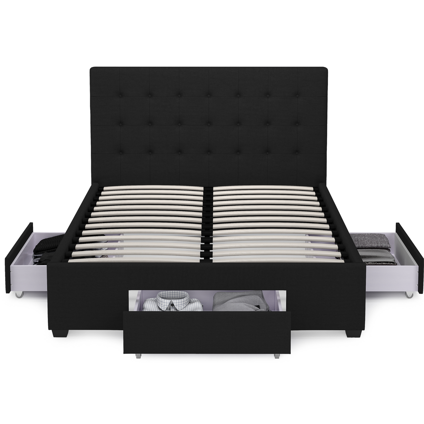 Kingston 3 Drawer Storage Bed Frame (Black Fabric) (7448054300926)