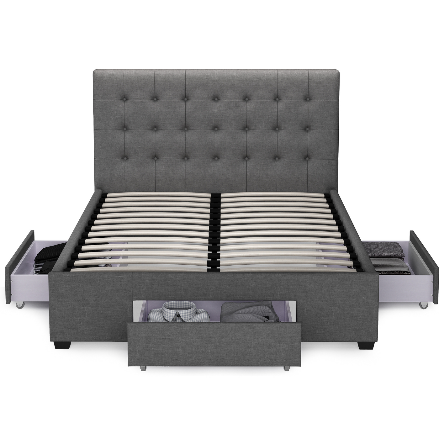 Kingston 3 Drawer Storage Bed Frame (Grey Fabric) (7432519450878)