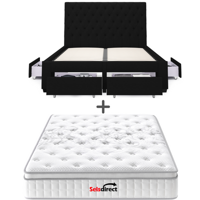 Zest 4 Drawer Storage Bed Frame (Black Fabric) and Royal Memory Foam Plush Mattress Combo Deal (7847526433022)