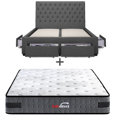 Zest 4 Drawer Storage Bed Frame (Grey Fabric) and Windsor Latex Pocket Spring Mattress Combo Deal (7847365378302)