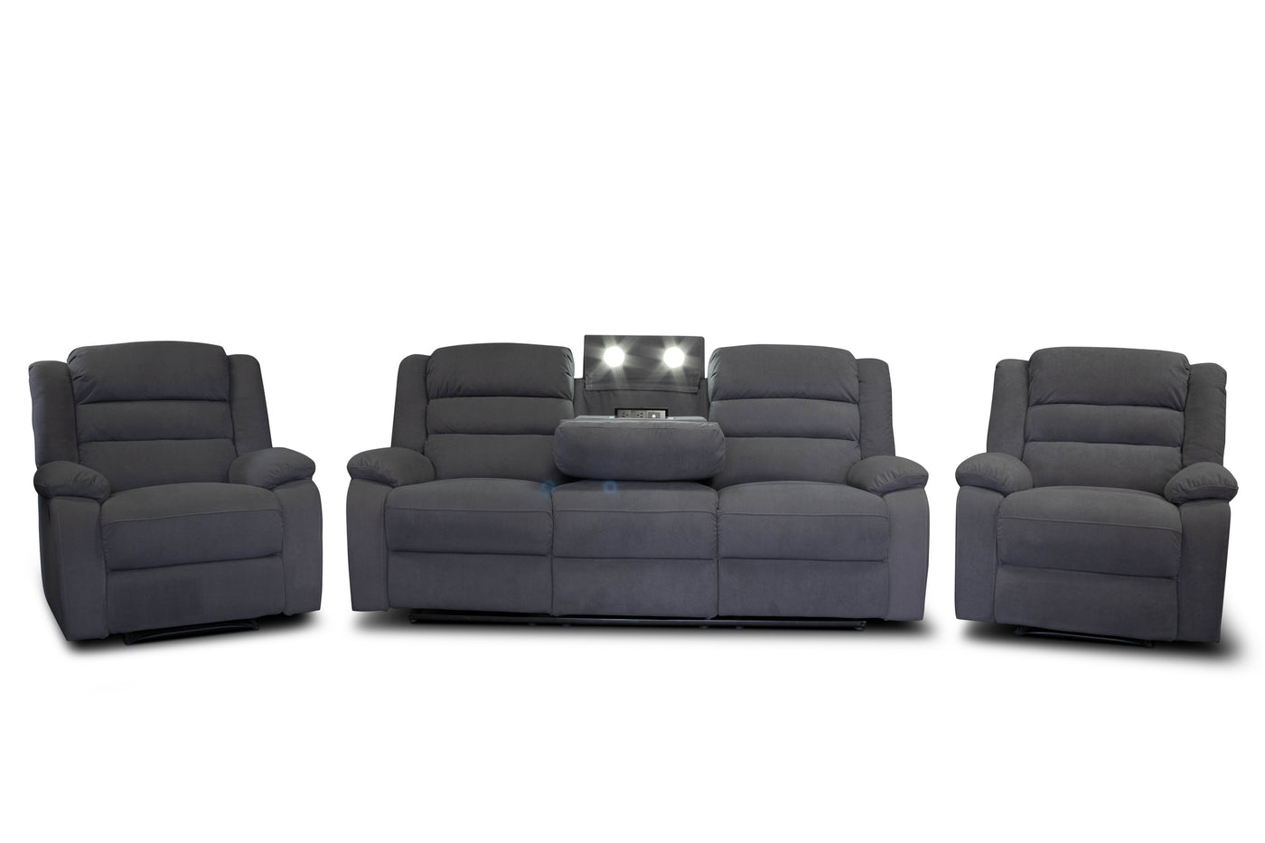 Palm Beach Recliner Sofa Set 3 + 1 + 1 (Grey Polyester) (7674465550590)