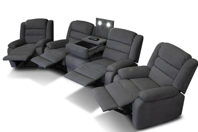 Palm Beach Recliner Sofa Set 3 + 1 + 1 (Grey Polyester) (7674465550590)